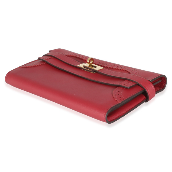 Hermès Rouge Grenat Swift Ghillies Kelly Longue Wallet GHW - Picture 6 of 7